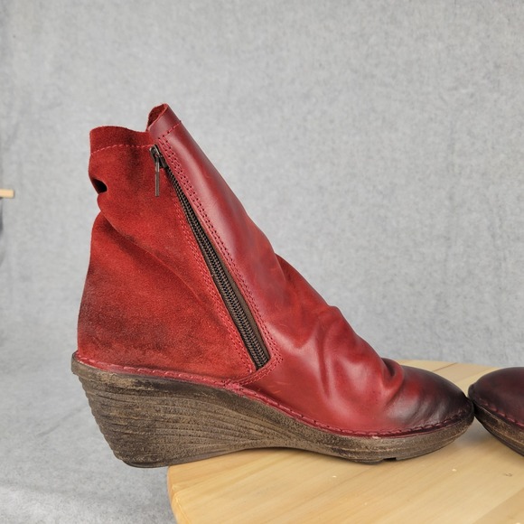 Fly London Simi Boots Wedge Womens Shaft Slip On Zip Red Merlot EU 39 9-9.5 - Picture 6 of 11